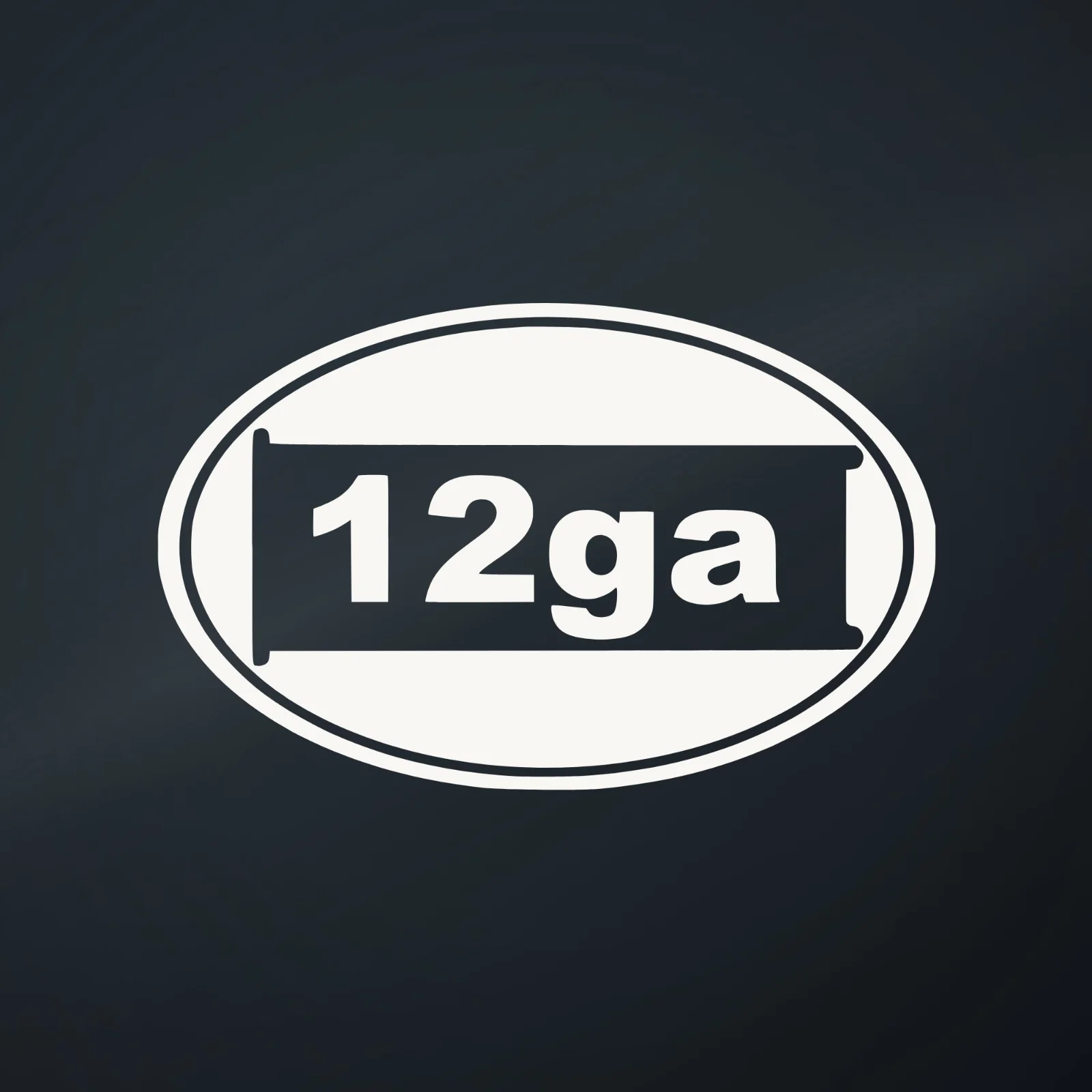 Illustration of the 12ga Euro Oval decal, a solid oval inside a thin ring with a shotgun shell outline cut into it