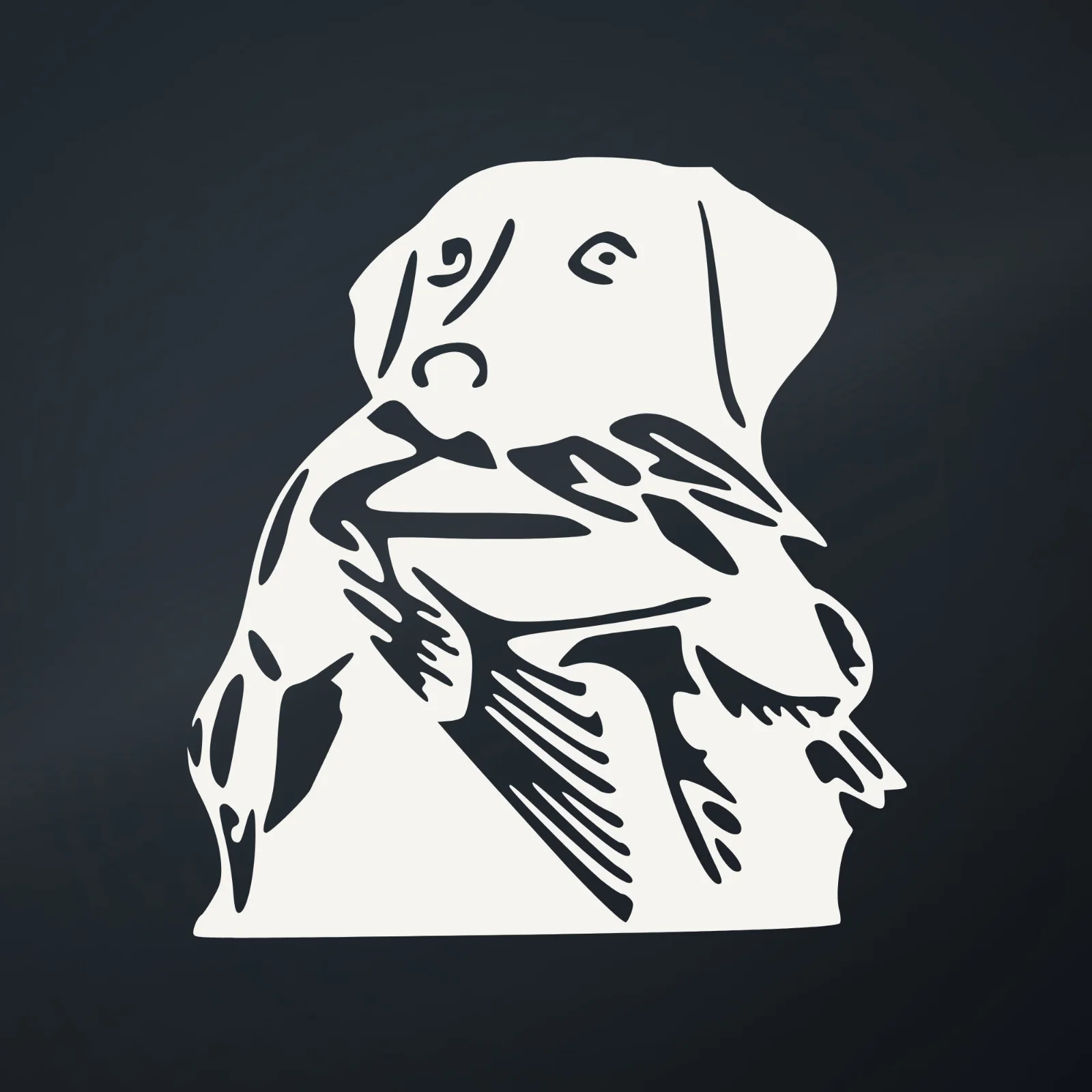 Illustration of the Labrador with Duck decal, a solid dog's head holding a duck, with narrow cuts for the feathers