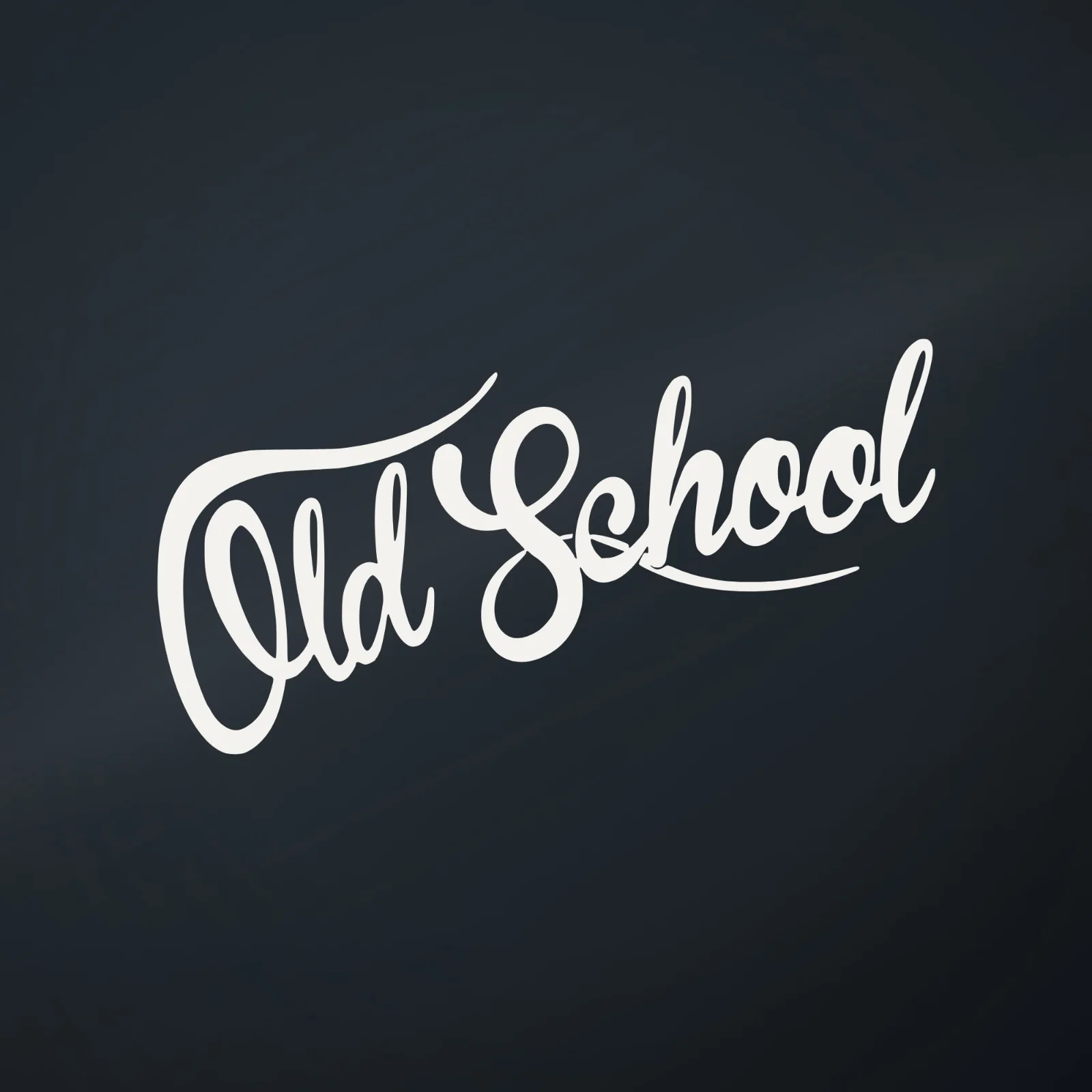 Illustration of the Old School Script decal, the words Old School in a slanted script with a long swash and a thin tail