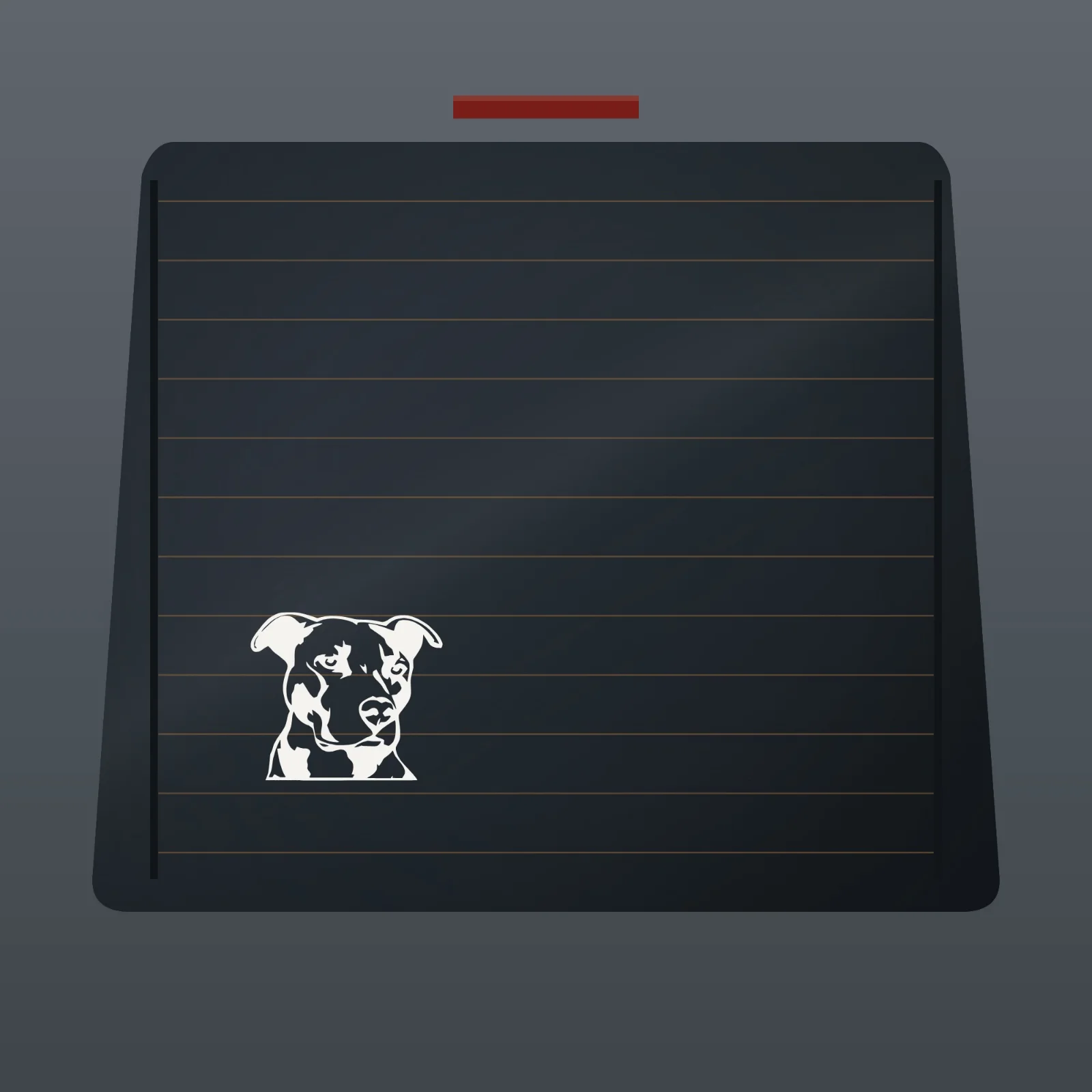 Illustration of a Ranger Pro decal in the lower corner of a tinted rear window with defroster lines